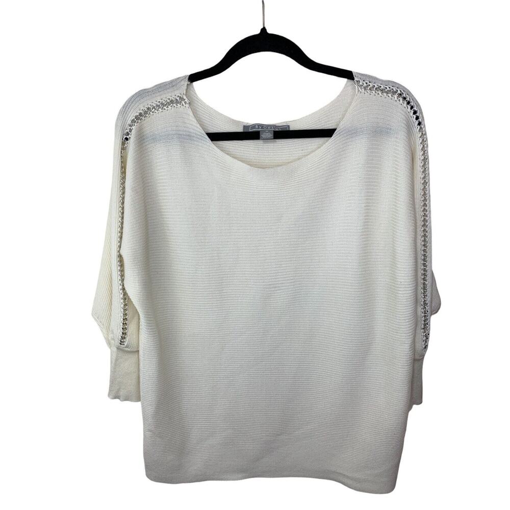 By Design White Sweater Scoop Neck Medium Dolman Sleeve Pullover Chain Y2K
